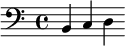 \relative c' { \clef bass \set Staff.midiInstrument = "drawbar organ" b, c d } 